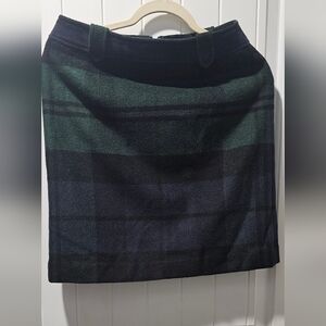 Talbots Plaid Wool Blend Skirt - Green and Navy Blue. Size 2